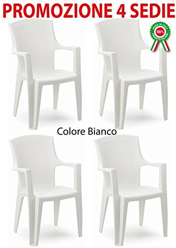 Savino Fiorenzo 4 pz Poltrona Sedia Eden in Dura Resina Finto Rattan Vimini Bianca