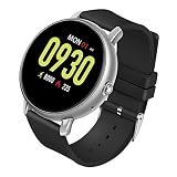 Intelligente Bluetooth-Uhr, Fitness-Tracker HD Full Round Screen Touch Wasserdichtes Smart Bluetooth-Armband für Android, IOS,silverblack