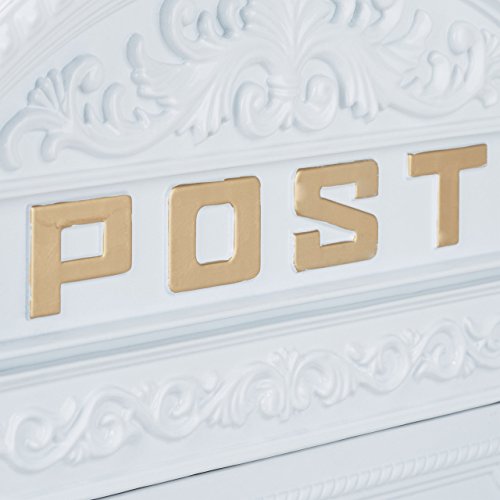Relaxdays Briefkasten Antik, Englischer Wandbriefkasten, Aluguss, Briefschlitz für DIN A4, HBT: 44,5 x 31 x 9,5 cm, weiß - 4