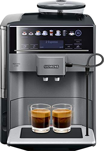 Siemens TE651509DE EQ.6 plus s100 Kaffeevollautomat (konstante Brühtemperatur, Dampf-Reinigung, Doppeltassen-Funktion, 1.500 Watt) metallic