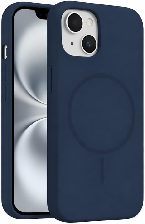 Coverzone İphone 13-14 ile Uyumlu Kadife İç Yüzeyli Premium Silikon Kılıf MagSafe ile Uyumlu Kablosuz Şarj Destekli Darbe Emici Yumuşak Dokulu Koruma Tasarımlı Telefon Kılıfı Lacivert