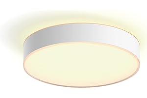 Philips Hue White Ambiance Devere Deckenleuchte M (2.450 lm) inkl. Dimmschalter, dimmbare Deckenlampe für das Hue Lichtsystem mit allen Weißtönen, smarte Lichtsteuerung über Sprache und App, weiß