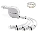 Produktbild chafon Ladekabel Aufroller 4 in 1 mit 2 x 8 Pin Lightning/Micro USB/USB C Anschlüsse lädt Android, iPod, iPhone, iPad, Micro-USB und der U89 Smartphones und tablets-black 1 m/3.3Feet