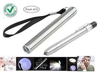 DOCOSS - Pack of 2 -Aluminum Alloy Portable Mini Medical Pen Light for Pupil Guage,Dentist,Dental LED Flashlight Pocket Medical Torch Light with Convex CREE Led(Medical Doctor penlight Set)