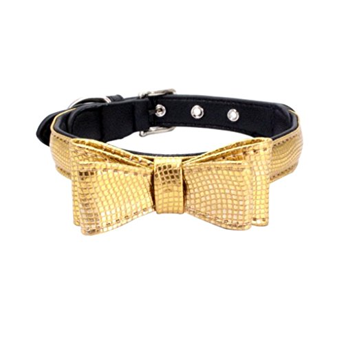 Preisvergleich Produktbild erthome Einstellbare Hund Welpen Hundehalsband Serpentin Form Gedruckt Bowknot Exquisite Hundehalsband (S (1.5 x 37CM), Gold)