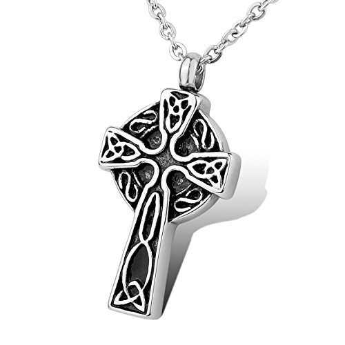HOUSWEETY-Cremation-Jewellery-Stainless-Steel-Celtic-Cross-Urn-Pendant-Necklace-Memorial-Ash-Keepsake