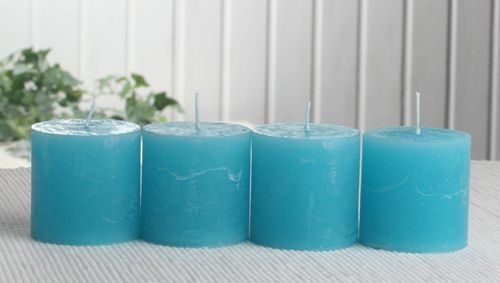 SET: 4x Rustik-Stumpenkerze, 5 x 5 cm Ø, aqua-türkis