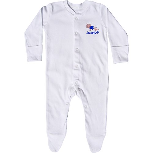 Baby Boys & Girls Personalised White Baby All In One Sleepsuit (18-24 Months, Blue)