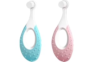 VOLLGUFEN 2pcs Spazzolino da Denti per Bambini con Testina Sagomata e Arrotondata, Spazzolino Bambini con Setole Super Morbide Delicate su Gengive e Dentini,blu e rosa