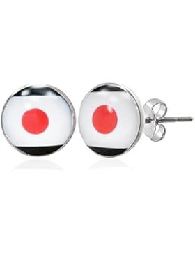 bkwear 1 Paar Ohrstecker OS 28 bk3 Japan Flagge Unisex Ohrringe Edelstahl 7mm