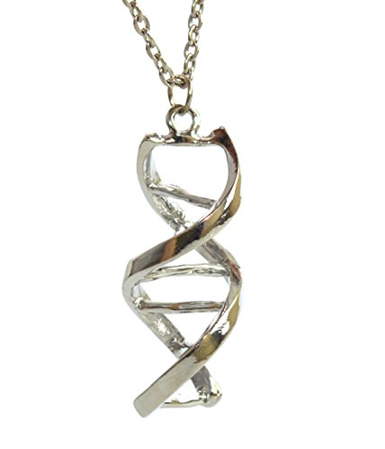 Beaux Bijoux Double Helix Science Molecule - Silver Tone DNA Necklace - Molécula de bioquímica Estructura química colgante en caja de regalo