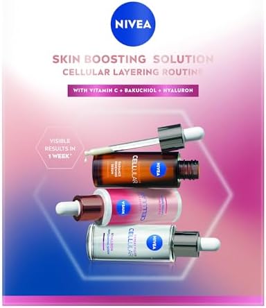 NIVEA Cellular Skin Boosting Solution Set per la cura del viso con siero di vitamina C, siero ialuronico e bakuchiol per il viso, per un efficace effetto lifting (3 x 30 ml)