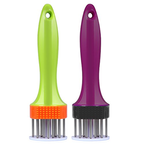 Coolden® Fleischzartmacher Fleischhammer 2 in 1 Fleischstecher Steakhammer Edelstahl Steaker Meat Tenderizer Grill Marinieren mit 24 Klingen zufällige Farbe - 5