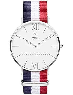 Armbanduhr TWIG Haring Silber/Wei§ Navy-Wei§-Rot Jahrgang Klassisch