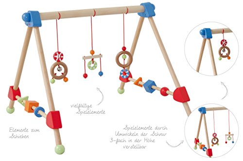 Roba Spieltrapez, Aktivcenter mit höhenverstellbaren Spiel-und Greiftrainer, und Babyspielzeug aus Holz, mehrfarbig, H x B x T: 48 x 61 x 59 cm - 4