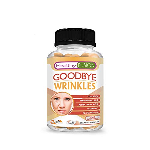 Goodbye Wrinkles - Pure Hydrolysed Collagen + Hyaluronic Acid + Coenzyme Q10 + Alfa Lipoic Acid + Vitamin C - Prevents Wrinkles from The Inside - Reveal Hydrated and Wrinkle Free Skin - 50 Gummies