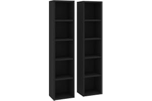 vidaXL Armoires à CD 2 pcs, Meuble de Rangement avec Compartiment, Armoire de Bureau Chambre Maison Intérieur, Noir Bois d’Ingénierie