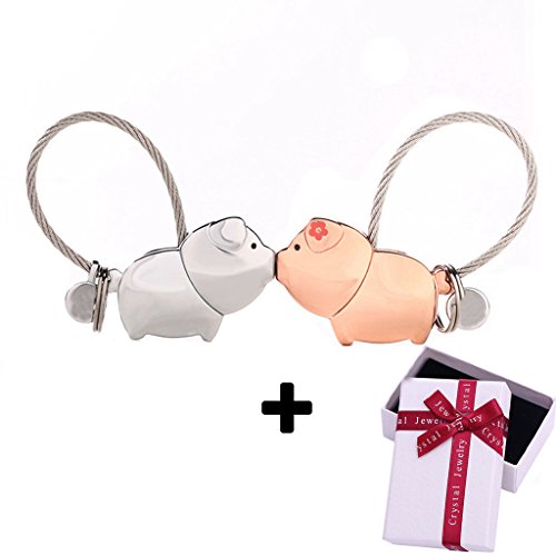 Preisvergleich Produktbild Schlüsselanhänger Paar Schlüsselbund Schlüsselbund Kissing Elefanten Schlüsselringe Zink Legierung Schlüssel Haken Gürtel Clip Geschenk für Paare & Verliebte 3.9x2.5cm (Schwein Edelstahl & Rose Gold)