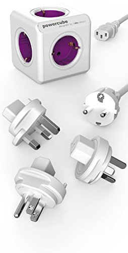 Allocacoc 1801/DERW PowerCube ReWirable Travel Plugs mit DE Kabel, Reiseadapter und 5x Verteiler, 230V Schuko