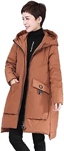 Women Warm Windproof Down Jacket Hooded Long Sleeve Zipper Pocket Thicker Parkas Puffer Coats Outwear . Brown . Xxxl