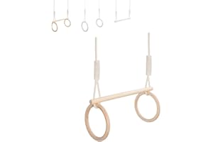 MAMOI® Trapecio Circo Columpio Madera | Parque Infantil Columpio | Asiento Columpio | Anillas de Gimnasia Madera | Parque de Juegos Infantil | Barras Gimnasia artistica en casa | 100% ecológica