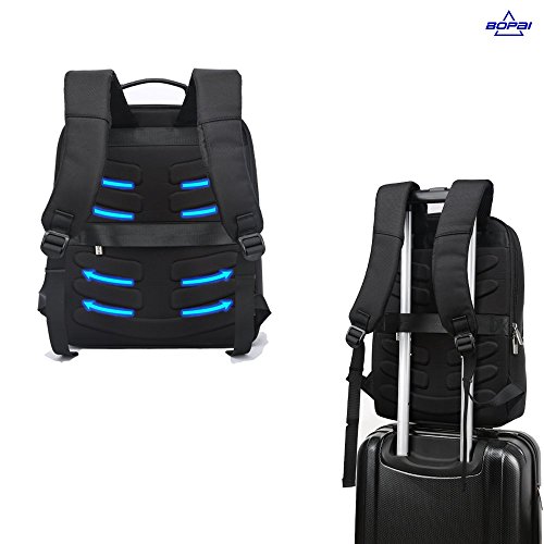 BOPAI Leder Rucksack für Herren 15.6 Zoll Laptop Rucksack Schulrucksack Jungen Wasserdicht Rucksack Schwarz - 6