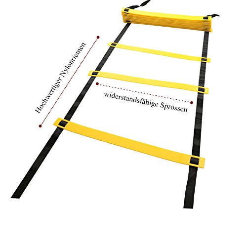 6M 12 Sprossen Sport Trainingsleiter Dauerhafte Fußball Koordinationsleiter mit Tasche - 3