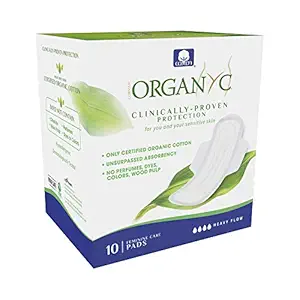 Corman Organyc Biodegradable Organic Heavy Flow Sanitary Pads, Chlorine Free, Highly Absorbent with Overnight Protection, Soft & Comfortable Night Pads with Wings -10 Pads