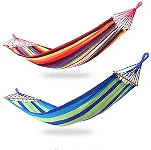 Prakal Single Person Portable Camping Striped Canvas Fabric Garden Hammock(Color May Be Very As Per Availability - 197 x 40 cm)