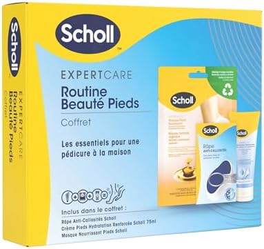 Scholl Routine Beauté pieds – Cofanetto composto da maschera per piedi nutriente al miele di manuka, grattugia anticalli tecnologia Nano-Glass e crema piedi idratazione rafforzata 75 ml