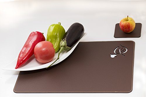 Platzsets und Untersetzer aus recyceltem Leder Tisch-Sets, 2 Stück weiß braun orange rot burgund Tischsets, Tisch-Matten, Tischsets 40*30 cm und Untersetzer 10*10cm, Laserschnittblätter (Braun) - 2