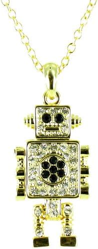 Brown on Antique Gold Small Moveable Robot Necklace