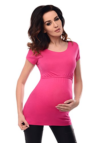 Comfortable Nursing Short Sleeved Scoop Neck Top Breastfeeding 7020 (10, Bright Pink)