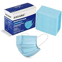 ASGARD® 3 Layer Protective Face Mask with NOSE CLIP, Certified by CE, ISO & GMP with Bacterial Filtration Efficiency(BFE)≥98.5%, Particle Filtration Efficiency(PEE)≥94% (Blue, BOX SEALED PACKAGING)
