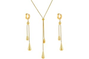 TTPSRY Conjunto Collar Pendientes Lágrima Cascada Elegante Joyería Mujer Dorado Acero Inoxidable Ajustable Brillante