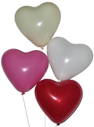 50 Stück LOLLIPOP® Latex-Herzballon, je 25 x rot + je 25 x weiß, ca. 25 cm Ø, ca. 60 cm Umfang - 5