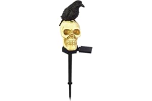 BomKra Skull Solar Lights Outdoor Garden Crow Halloween Garden Ornaments Outdoor Waterproof Solar Powered LED Stake Lights, Halloween Decorations Skeleton Statue for Yard Pathway Patio Party (A)