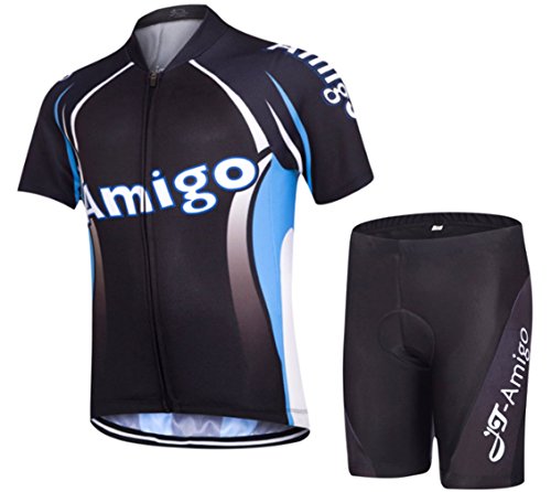 JT-Amigo Maillot de cyclisme junior manches courtes + cuissard enfant, Noir-Bleu, 7-9 ans (Taille du fabricant: XL)