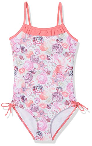 DIMO-TEX Sun Badeanzug UV-Schutz 50, baño para Niñas, Altrosa, AOP Muscheln, 116 cm