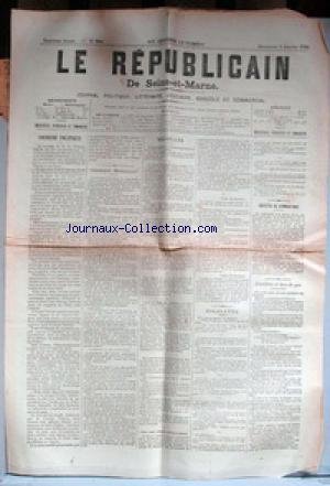 REPUBLICAIN DE SEINE ET MARNE (LE) [No 904] du 08/01/1882 - COURRIER POLITIQUE - M.CH. FLOQUET - LA COLONNE LOGEROT SE DIRIGE VERS SOUSSE - SOCIETE DE GYMNASTIQUE - LUMIERES ET BECS DE GAZ - CHEZ NOS VOISINS D'OUTRE-RHIN. francais