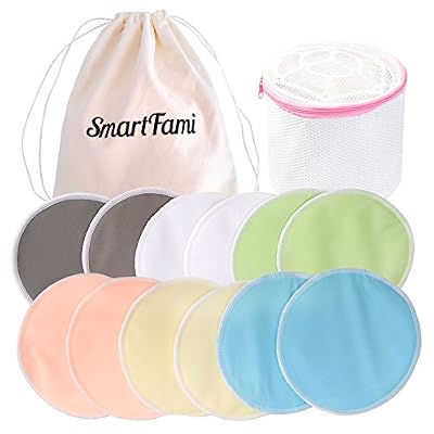 SmartFami Les Meilleurs Coussinets d’Allaitement Organiques Lavables en Bambou (Pack de 12) avec Sac à Lessive et Linge par SmartFami, Tampons pour Poitrine, Ultra Douces, Waterproof, Coussinets pour Soutien-gorge Anti-Fuites, Absorbants, Hypoallergén…