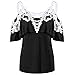 Produktbild OSYARD Damen Lace Stitching Schal Tau Schulter Overlay Applique T-Shirt Top Bluse(EU 46/XL, Black)