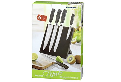 Esmeyer 291-554 5-teiliges Messerset „FLOWER“, inkl. Block, mit titanbeschichtete Klingen aus hochwertigem Edelstahl mit Lasergravur in Rosendesign. - 4