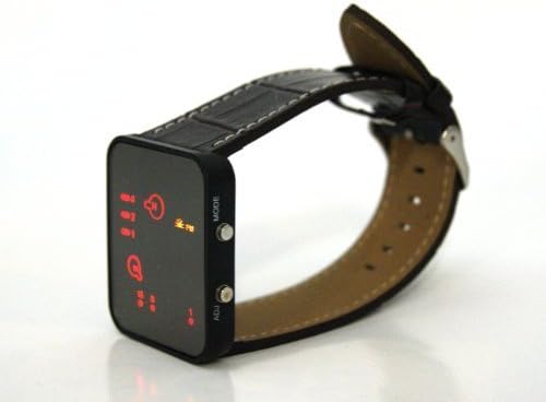Binary LED Watch with Leather Band Quartz Wrist Watch Genuine Leather in Crocodile Effect