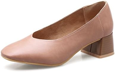 KingRover Women's Square Toe Slip-On Pumps for Dress Work Full Grain Leather Comfortable Shoes