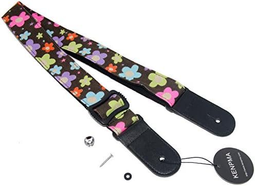 COOME Ukulele Strap with Strap Button, 4 cm Wide Adjustable Flowers Ukulele Shoulder Strap with Leather Ends (Brown)