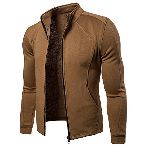 TEBAISE Herren Herbst Winter Casual Langarm Solid Stand Zipper Jacke Top Bluse(Braun,EU-52/CN-S)