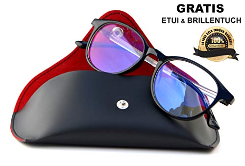 Preisvergleich Produktbild SIAH Blaulichtfilter Brille Retro - mit UV Schutz für PC Fernseher und Handy Bildschirme - Herren & Damen (Schwarz) - Steigere Deine Lebensqualität