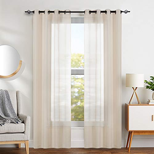 TOPICK Sheer Vorhang mit Ösen Halb Transparent Gardinen 2 Stücke Gaze paarig Fensterschal Vorhänge, Leichter Kaffee, 130 cm x 225 cm (H x B)