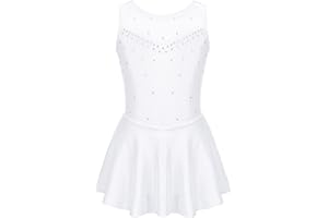 YiZYiF Vestito da Pattinaggio Artistico Bambina Paillettes Tulle Abito da Ballo Senza Manica Leotards Vestito Danza Classica Latino Balletto Jazz Danza Moderna Performance